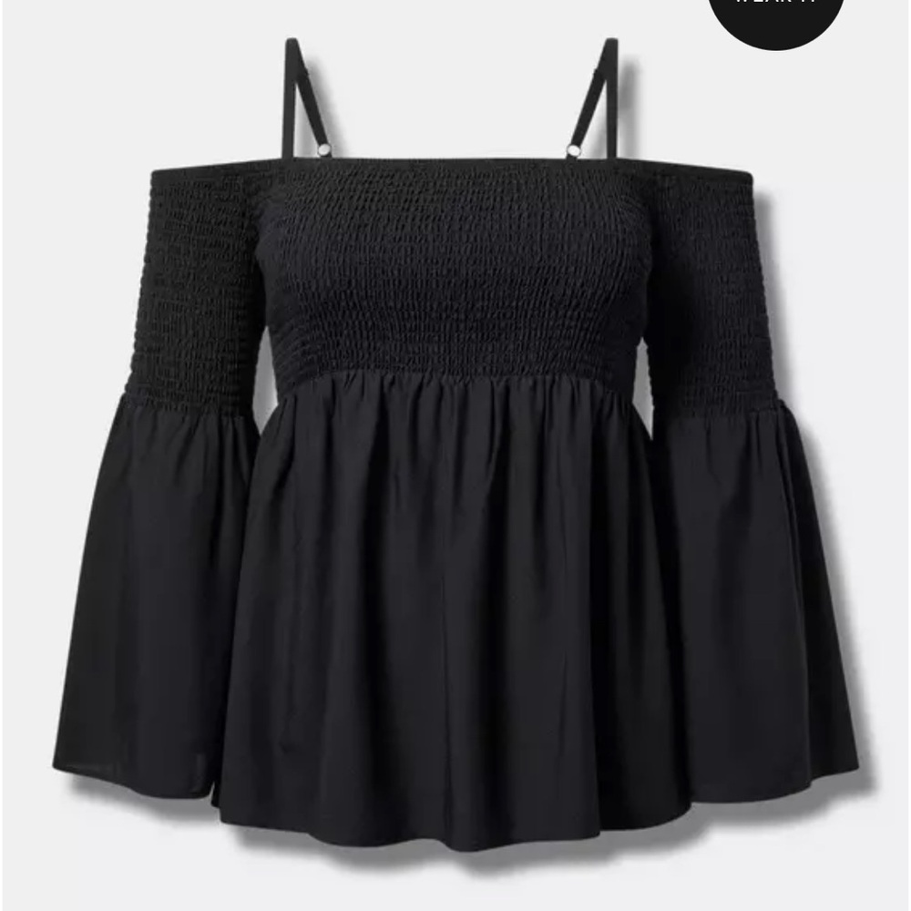 Challis Cold Shoulder Smocked Blouse